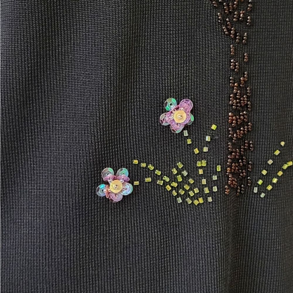 Lucia Burns Black Palm Tree Embellished 3/4 Sleeve Sweater Size L - Picture 6 of 9